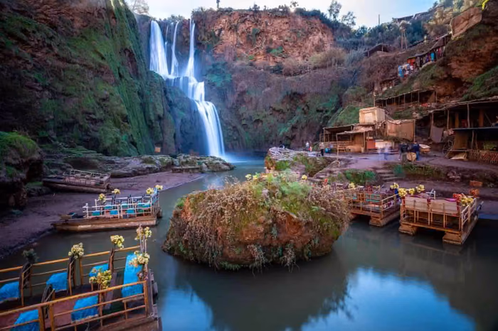 The Ouzoud waterfalls falling into a green gorge near Marrakech, Morocco